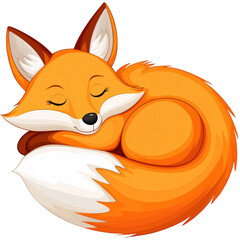 Obraz premium Sleeping Orange Fox with Closed Eyes Curling Up on Soft Surface in Cute Cartoon Style