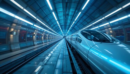 Obraz premium High Speed Train Traveling Through Futuristic Tunnel