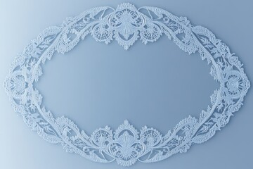 Elegant Oval Lace Frame Design in Light Blue Hues: Perfect for Wedding Invitations or Decorative Arts