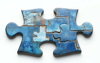 Fototapeta premium Single blue puzzle piece on a clean white background, symbolizing problemsolving and clarity, ultrarealistic detail