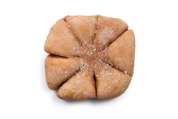 Homemade pastries. Brown homemade cookies on a white background. Cookies in the form of a flower.