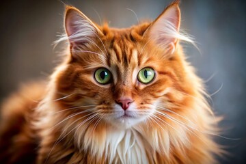 Close-up Long Exposure Portrait of a Fluffy Red Cat - Pet Care Concept