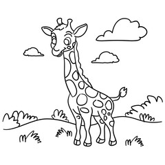 hand drawn giraffe coloring book illustration