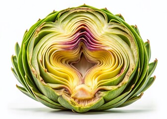 Obraz premium Close-up Macro Shot of Sliced Artichoke Heart Isolated on White Background - Long Exposure Photography