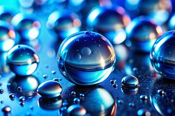 Close-up Macro Shot of Water Droplets on Blue Surface