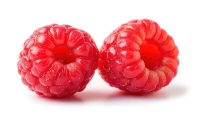 Fresh red raspberries on a white background