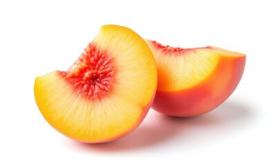 Fresh peach slices on white background