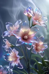 A beautiful spectrum of Alstroemerias flowers with delicate, translucent petals illuminated by soft light. Created with generative AI