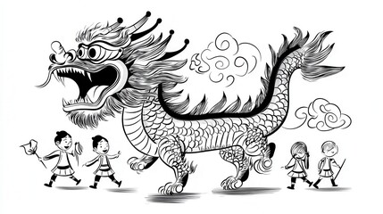 Fierce Mythical Dragon Creature in Traditional Asian Art Style