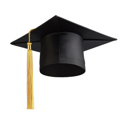 Graduation hat, Academic cap or Mortarboard in black isolated on white background with clipping path for educational phd hat design mockup and school commencement hat mock-up template