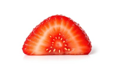 Juicy red strawberry slice on white background