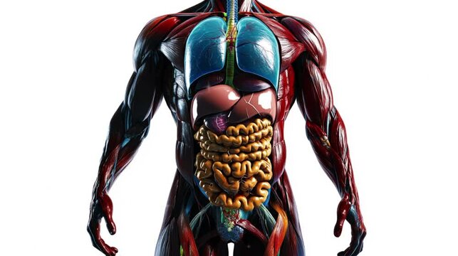 Realistic human anatomy full body video footage for science learning, biology, anatomy, medical.