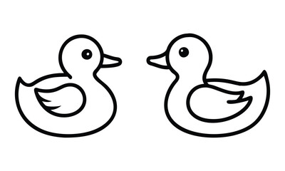 Minimal Rubber Duck Outline Icons, Two simple black-and-white outline icons of rubber ducks, perfect for minimalist, children’s, or aquatic-themed graphic designs.
