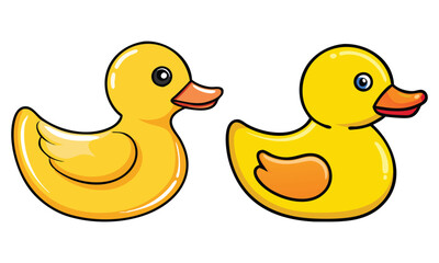 Rubber Duck Vector Illustrations, Two bright yellow rubber duck icons with glossy designs, perfect for toys, children’s themes, or bathroom decor projects.
