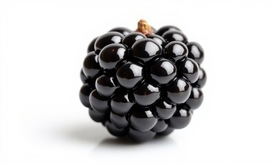 Close-up of a ripe blackberry on white