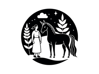 silhouette of a horse and girl