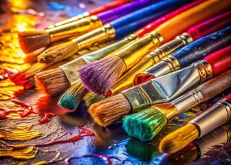 Colorful Artist Paintbrushes and Paints Close-Up - Fine Art Supplies