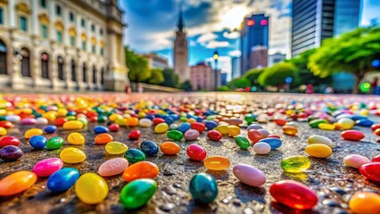 Obraz premium Colorful Jelly Beans Scattered on Merdeka Square, Kuala Lumpur, Malaysia