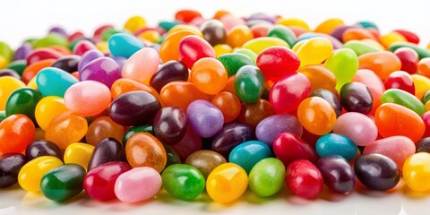 Colorful Jelly Beans Isolated on White Background - Sweet Candy Stock Photo