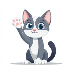 Obraz premium Cute cartoon cat waving hello with cheerful expression and big eyes