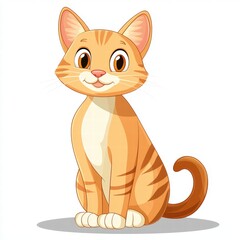 Obraz premium Cute Cartoon Cat with Orange Stripes Sitting on White Background