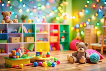 Obraz premium Colorful Playroom Background with Copy Space for Kids Product Photography