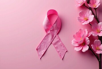 Realistic Pink Ribbon Breast Cancer Awareness Symbol - Pink Background Design Templates