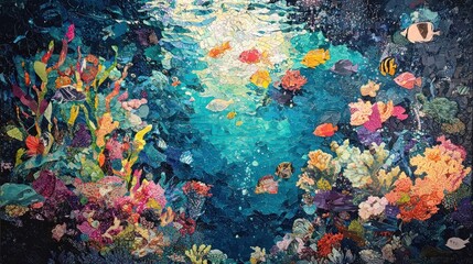 Vibrant Coral Reef Scene With Colorful Fish Swimming