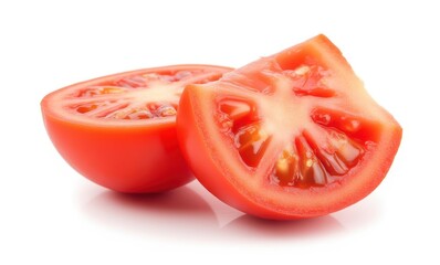 Fresh red tomato slices on white background