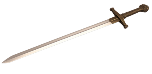 High-Quality PNG Old sword medieval weapon blade knight equipment with ornate handle isolated on white background – High Resolution