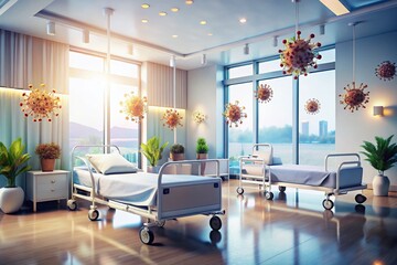 Coronavirus Treatment: Flat Design Hospital Quarantine Illustration with Bokeh Effect