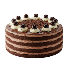 Delicious chocolate layer cake bakery food photography indoor setting close-up view tempting dessert concept