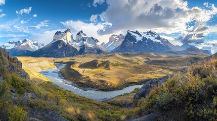 Fototapeta premium Majestic Andes Mountains River Valley Landscape