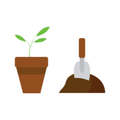 Planting flower in pot. Gardening vector illustration