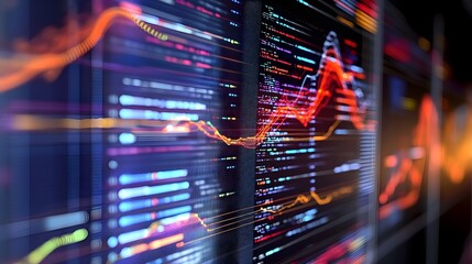 Close-up view of market trends financial data visualization dashboard