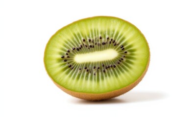 Fresh green kiwi half on white background