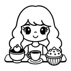 A cute chibi girl is drinking tea