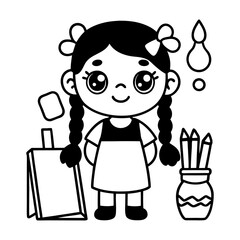 A cute chibi girl is painting
