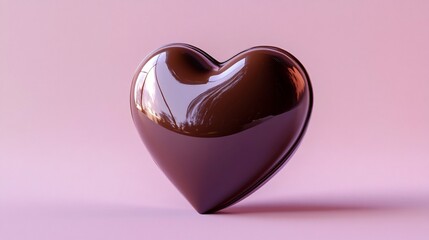 Exquisite 3D Molded Chocolate Heart Gently Reflected on Soft Lavender Backdrop