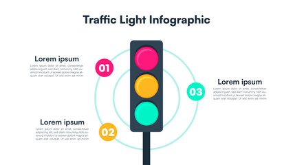 Traffic Light Infographic with Circular Steps and Instruction Boxes