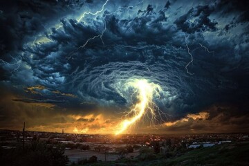 A powerful storm brews, filling the atmosphere with thunder and lightning.