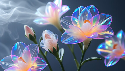 A beautiful spectrum of Alstroemerias flowers with delicate, translucent petals illuminated by soft light. Created with generative AI