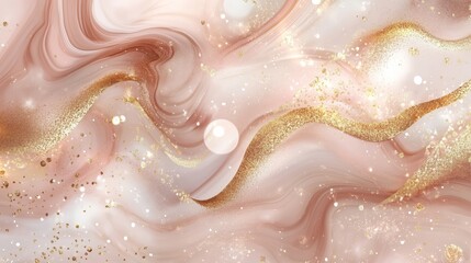 Obraz premium An abstract design of soft rose and gold marble swirls with sparkling accents, evoking a sense of elegance, luxury, and a dreamy, ethereal aesthetic