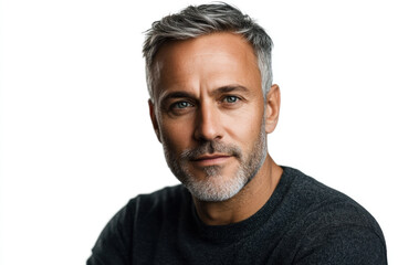 Obraz premium Man with grey hair and black shirt, sitting on a bench in a park, feeding pigeons. Sunny day with trees in the background, creating a peaceful atmosphere.