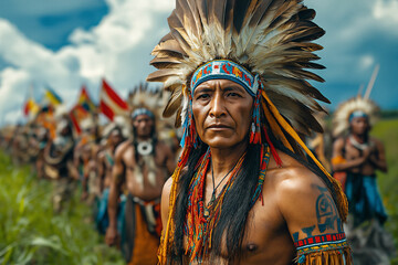 Fototapeta premium Cultural celebration of traditional attire during a vibrant community march. Generative AI