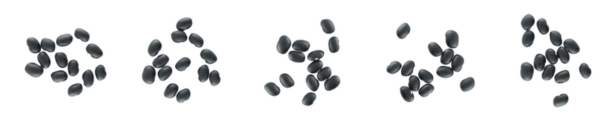 collection top view black beans fly isolated on a white background. raw vegetable seed, healthy food. concept of plant nature, legume