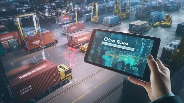 Modern logistic between China and Rusia with container in industry 