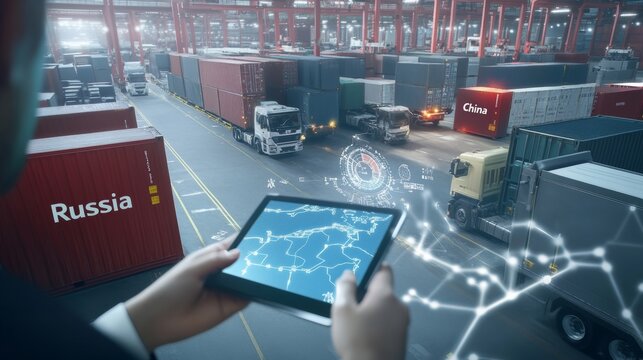 Modern logistic between China and Rusia with container in industry 