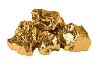 High-Quality PNG Pile of shiny gold nuggets Isolated on White Background – High Resolution