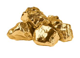 High-Quality PNG Pile of shiny gold nuggets Isolated on White Background – High Resolution